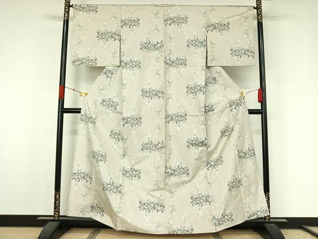 平和屋着物▽本場大島紬 白大島 単衣 9マルキ 草花文 正絹 逸品 AABK7164jh