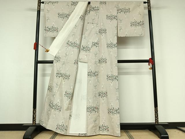 平和屋着物▽本場大島紬 白大島 単衣 9マルキ 草花文 正絹 逸品 AABK7164jh