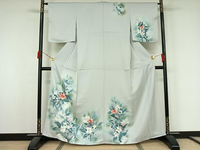 平和屋着物▽訪問着 単衣 手描き 草花文 暈し染め 正絹 逸品 AABK7165jh