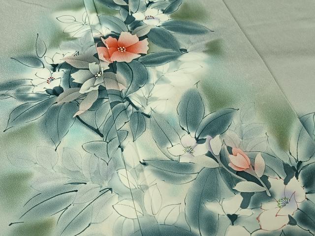 平和屋着物▽訪問着 単衣 手描き 草花文 暈し染め 正絹 逸品 AABK7165jh