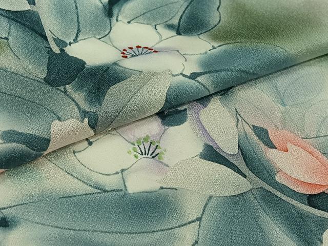 平和屋着物▽訪問着 単衣 手描き 草花文 暈し染め 正絹 逸品 AABK7165jh