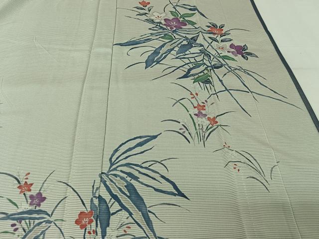 平和屋着物▽訪問着 無双 紗袷 紗×絽 草花文 銀彩 松坂屋扱い 正絹 逸品 AABK7170jh