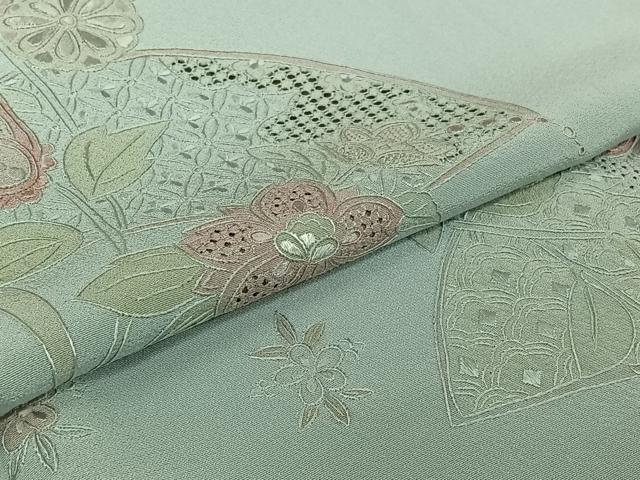 平和屋着物▽訪問着 単衣 中国三大刺繍 汕頭刺繍 スワトウ刺繍 総刺繍 地紙花文 正絹 逸品 AABK7172jh