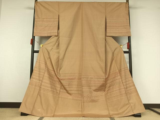 平和屋着物●訪問着 単衣 紬 めがね織 横段文 仮絵羽 正絹 逸品 未使用 AABK7174jh