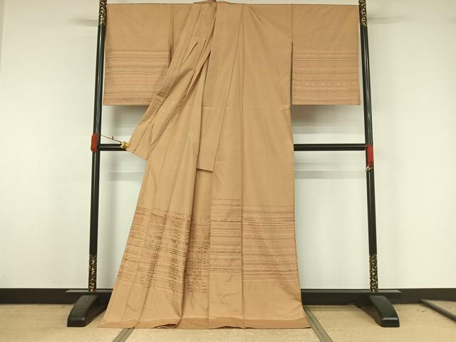 平和屋着物●訪問着 単衣 紬 めがね織 横段文 仮絵羽 正絹 逸品 未使用 AABK7174jh