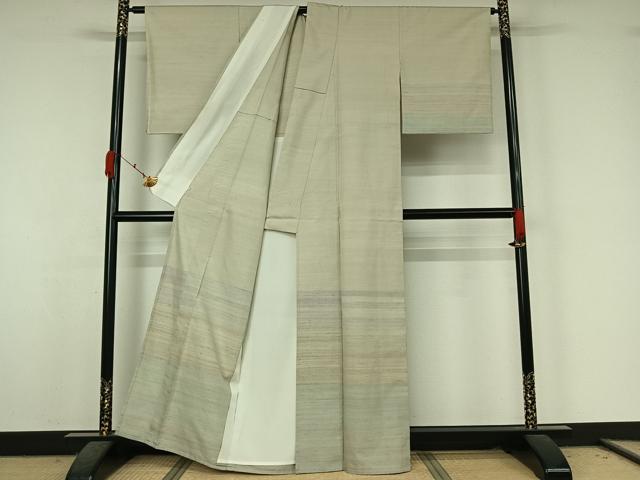 平和屋着物▽紅花紬 米沢 訪問着 単衣 横段文 伊勢丹扱い 正絹 逸品 AABK7176jh