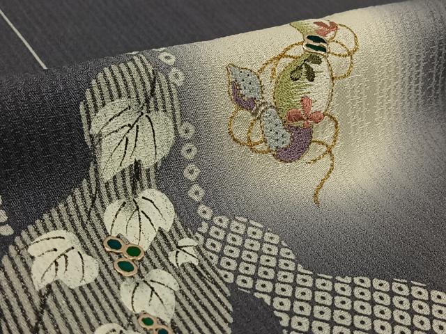 平和屋着物▽訪問着 単衣 刺繍 蛍暈し 瓢箪花文 金彩 金銀糸 正絹 逸品 AABK7179jh