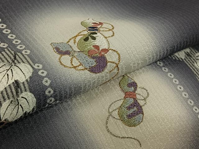 平和屋着物▽訪問着 単衣 刺繍 蛍暈し 瓢箪花文 金彩 金銀糸 正絹 逸品 AABK7179jh