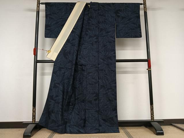 平和屋着物▽結城紬 単衣 80亀甲 花尽くし文 正絹 逸品 AABK7181jh