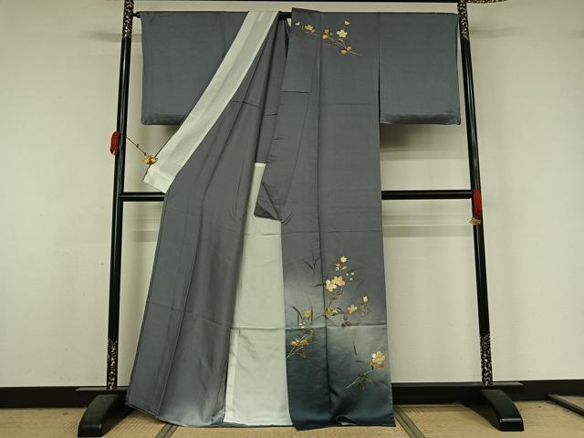 平和屋着物▽訪問着 単衣 草花文 暈し染め 金銀彩 正絹 逸品 AABK7182jh