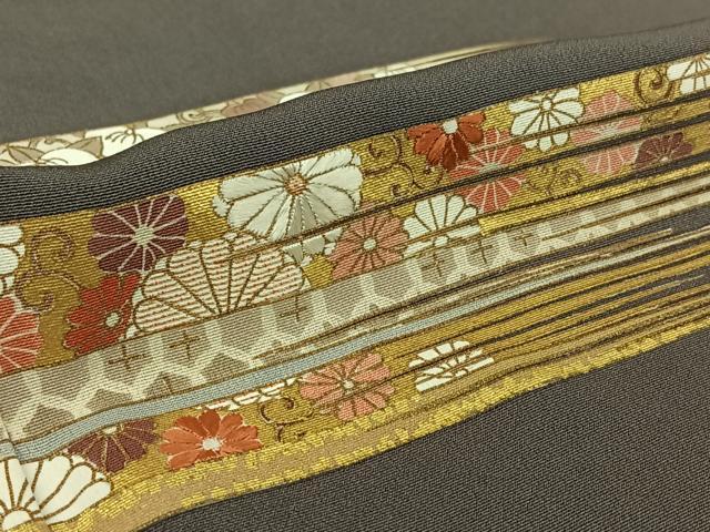 平和屋着物▽訪問着 単衣 刺繍 横段花文 金彩 正絹 逸品 AABK7183jh
