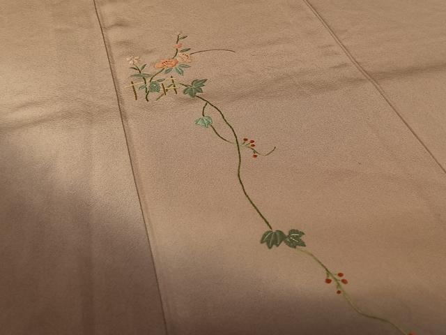 平和屋着物▽訪問着 単衣 中国三大刺繍 相良刺繍 総刺繍 草花文 暈し染め 金糸 正絹 逸品 AABK7185jh