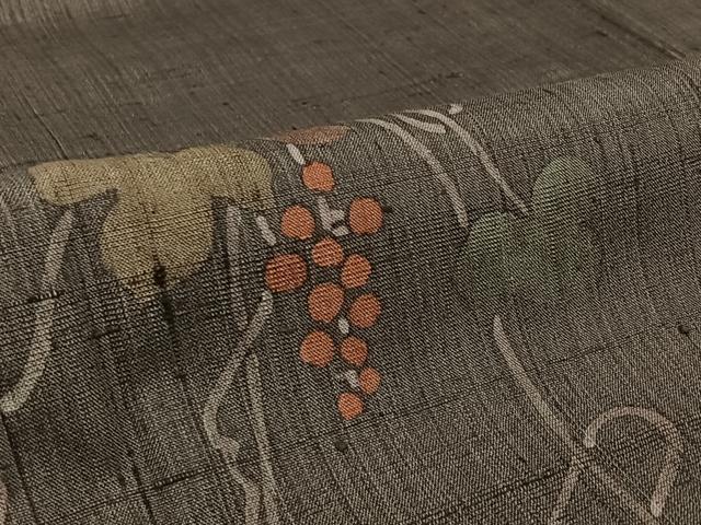 平和屋着物▽訪問着 単衣 紬地 手描き 葡萄唐草文 正絹 逸品 AABK7187jh