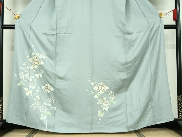 平和屋着物▽訪問着 単衣 駒刺繍 草花文 金彩 正絹 逸品 AABK7188jh
