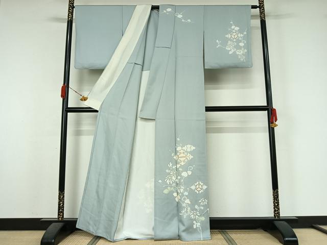 平和屋着物▽訪問着 単衣 駒刺繍 草花文 金彩 正絹 逸品 AABK7188jh