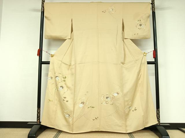 平和屋着物▽訪問着 単衣 草花文 金彩 正絹 逸品 AABK7190jh