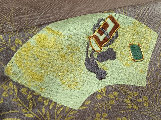 平和屋着物▽訪問着 単衣 駒刺繍 地紙宝尽くし文 暈し染め 金銀彩 正絹 逸品 未使用 AABK7192jh