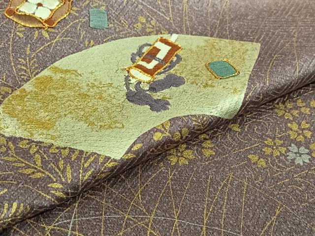 平和屋着物▽訪問着 単衣 駒刺繍 地紙宝尽くし文 暈し染め 金銀彩 正絹 逸品 未使用 AABK7192jh