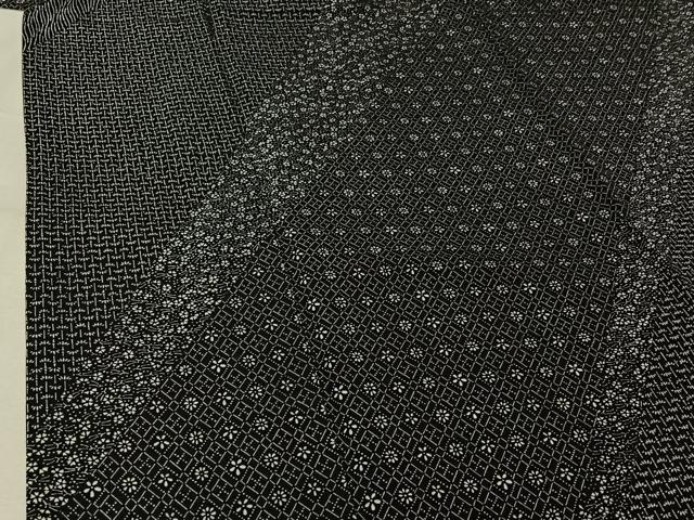 平和屋着物▽上質な小紋 単衣 笹竹花文 黒地 正絹 逸品 AABK7193jh