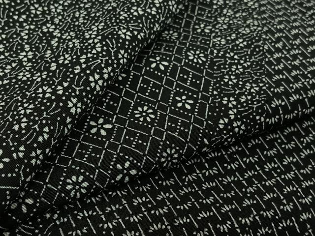平和屋着物▽上質な小紋 単衣 笹竹花文 黒地 正絹 逸品 AABK7193jh