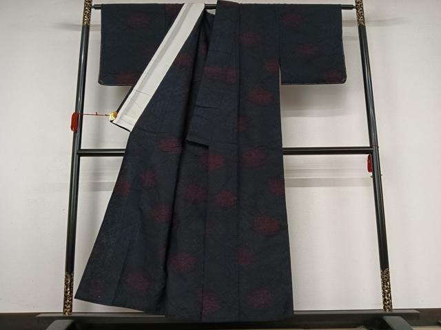 平和屋着物▽上質な紬 単衣 松皮菱花文 正絹 逸品 未使用 AABK7198jh