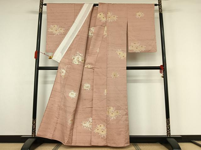 平和屋着物▽上質な紬 単衣 草花文 正絹 逸品 AABK7202jh