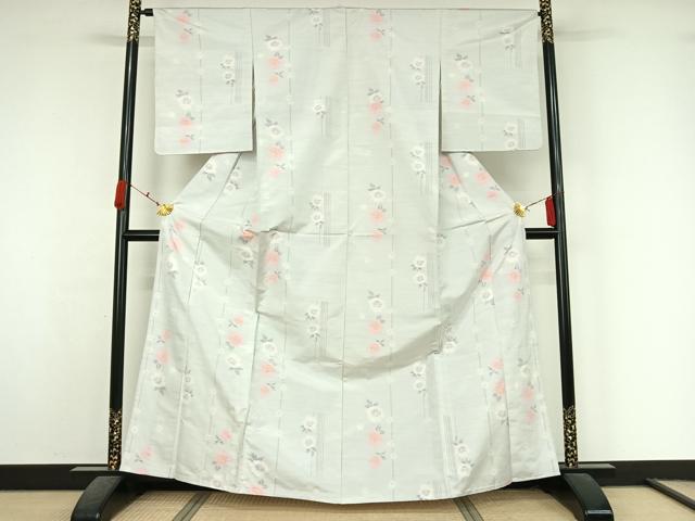 平和屋着物▽上質な紬 単衣 草花文 正絹 逸品 AABK7203jh