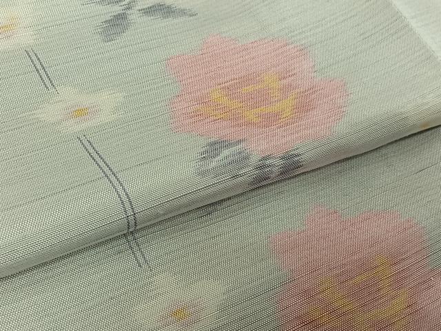 平和屋着物▽上質な紬 単衣 草花文 正絹 逸品 AABK7203jh