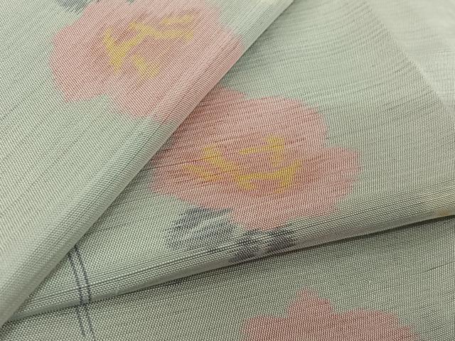 平和屋着物▽上質な紬 単衣 草花文 正絹 逸品 AABK7203jh
