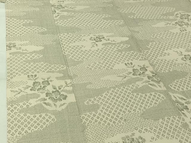 平和屋着物▽上質な紬 単衣 雲取り花文 正絹 逸品 AABK7206jh