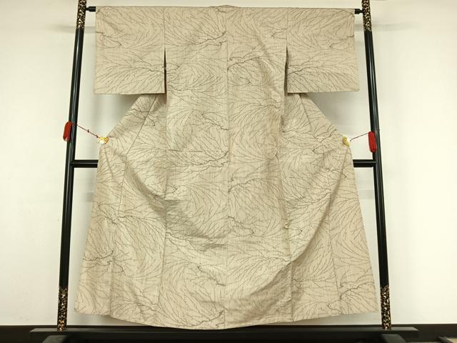 平和屋着物▽上質な紬 単衣 枝葉文 正絹 逸品 AABK7208jh