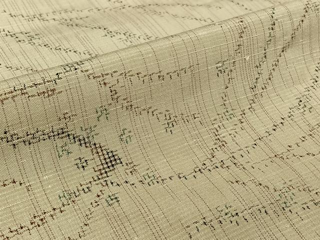 平和屋着物▽上質な紬 単衣 枝葉文 正絹 逸品 AABK7208jh
