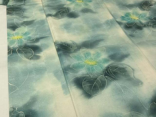 平和屋着物▽上質な小紋 単衣 草花文 暈し染め 正絹 逸品 AABK7217jh