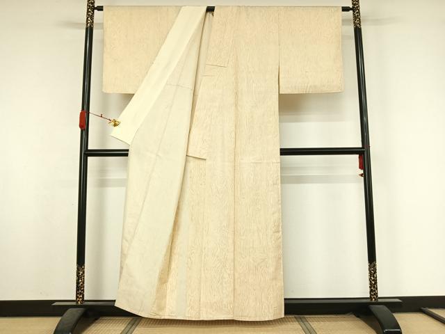 平和屋着物▽上質な小紋 単衣 紬地 杢目文 正絹 逸品 AABK7222jh