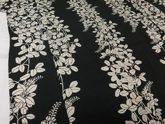 平和屋着物▽上質な小紋 単衣 草花文 黒地 正絹 逸品 AABK7224jh