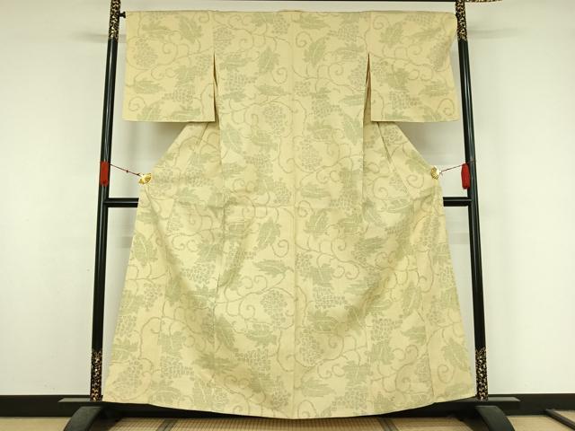 平和屋着物▽結城紬 単衣 80亀甲 葡萄唐草文 正絹 逸品 AABK7228jh