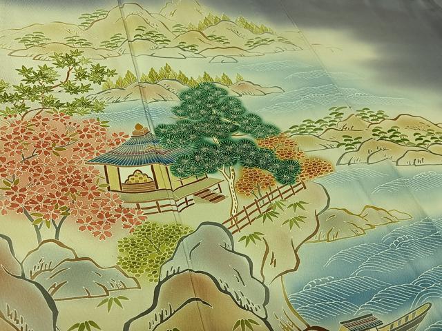 平和屋着物▽人間国宝・羽田登喜男 色留袖 単衣 風景花文 暈し染め 正絹 逸品 AABK7231jh