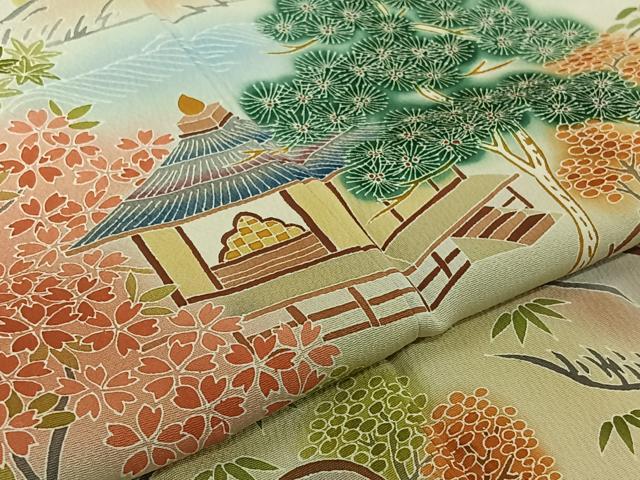 平和屋着物▽人間国宝・羽田登喜男 色留袖 単衣 風景花文 暈し染め 正絹 逸品 AABK7231jh