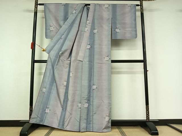 平和屋着物▽上質な紬 単衣 舞花文 正絹 逸品 AABK7234jh