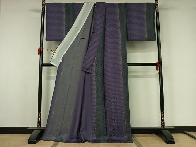 平和屋着物▽上質な小紋 単衣 亀甲花間道 ロング丈 正絹 逸品 AABK7242jh