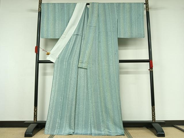 平和屋着物▽上質な小紋 単衣 作家物 縞 正絹 逸品 AABK7243jh