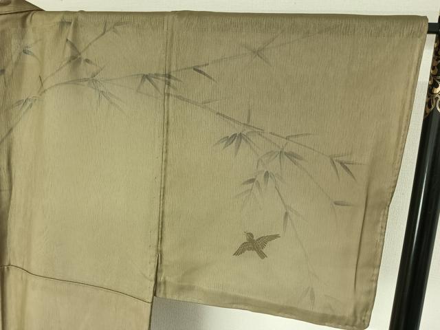 平和屋着物▽男性 訪問着 無双 紗袷 紗×紗 手描き 笹竹文 雀 正絹 逸品 未使用 AABK7244jh