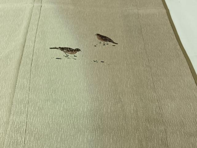 平和屋着物▽男性 訪問着 無双 紗袷 紗×紗 手描き 笹竹文 雀 正絹 逸品 未使用 AABK7244jh