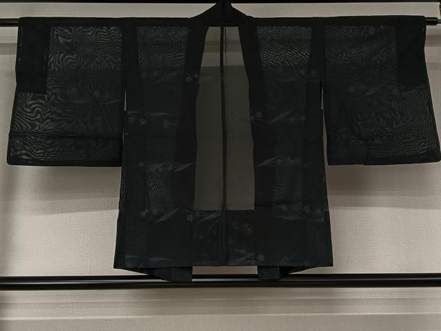 平和屋着物▽羽織 スリーシーズン 春夏秋 塵除け 草花文 黒地 AABK7247jh