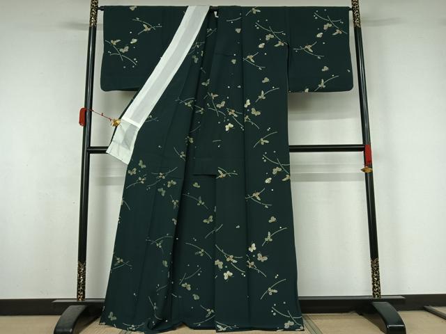 平和屋着物▽上質な小紋 単衣 花蝶文 金彩 正絹 逸品 AABK7248jh
