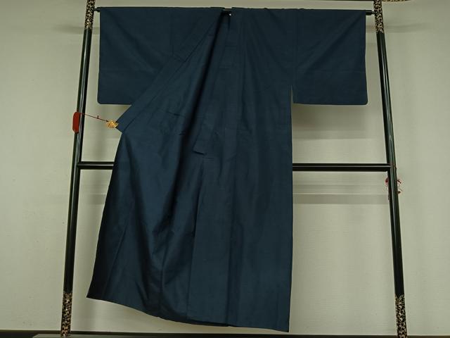 平和屋着物▽男性 紬 単衣 色無地 青藍色 正絹 逸品 AABK7249jh