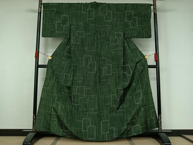平和屋着物▽上質な紬 単衣 幾何学文様 正絹 逸品 AABK7251jh