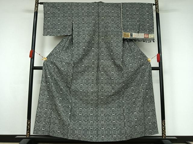 平和屋着物▽小千谷紬 単衣 草花文 証紙付き 正絹 逸品 AABK7252jh