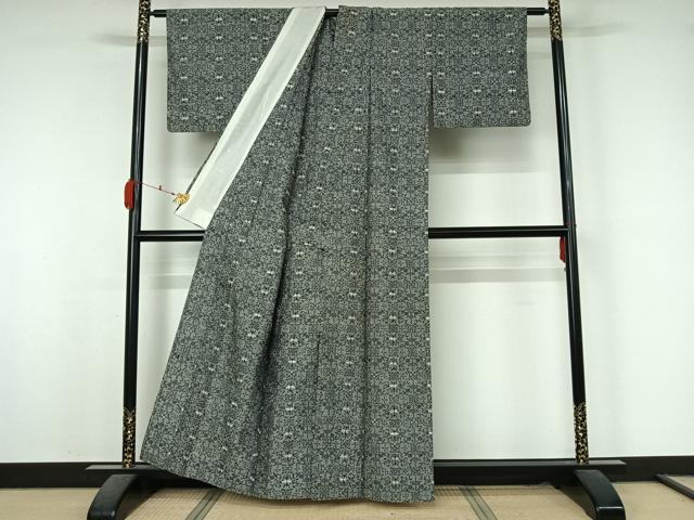 平和屋着物▽小千谷紬 単衣 草花文 証紙付き 正絹 逸品 AABK7252jh