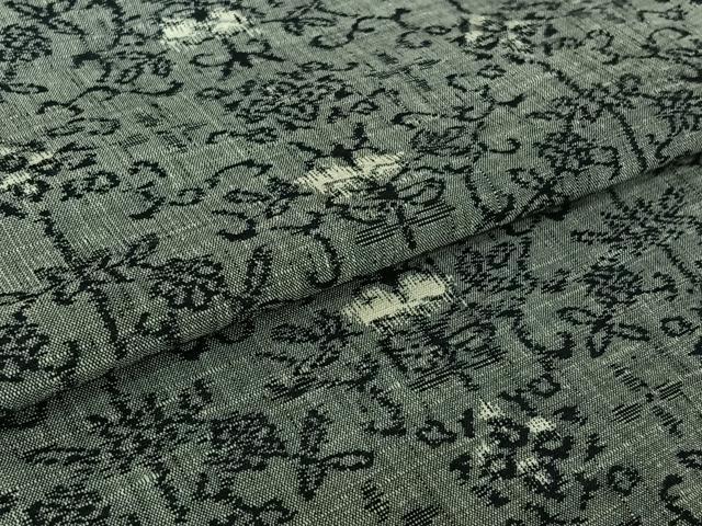 平和屋着物▽小千谷紬 単衣 草花文 証紙付き 正絹 逸品 AABK7252jh